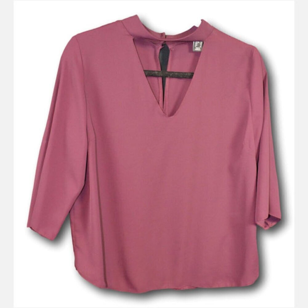 Women’s Burgundy V-Neck Chiffon Blouse 3/4 Sleeve Size 10 Casual Top